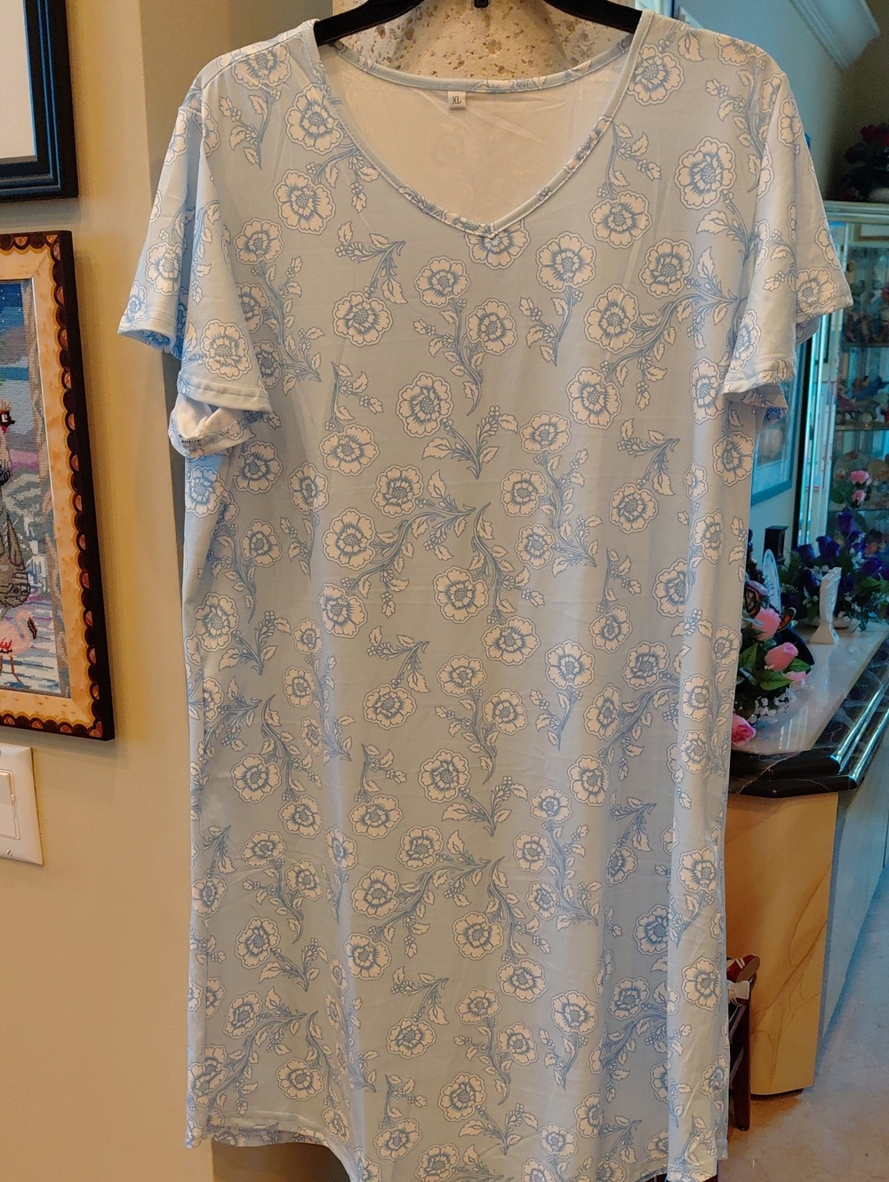 Light Blue Floral V-Neck Men's Shirt